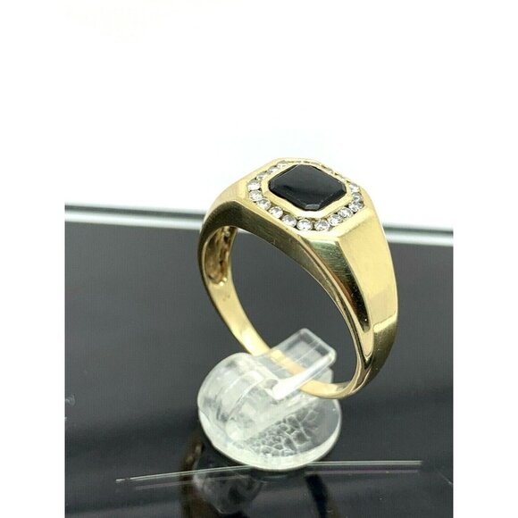 Diamond Black Onyx Ring 0.25ctw 14k Yellow Gold Unisex Size 11 Estate Je… - Picture 13 of 13